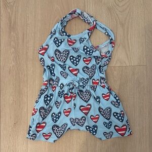 Heart Patterned Toddler Romper - Red, White and Blue